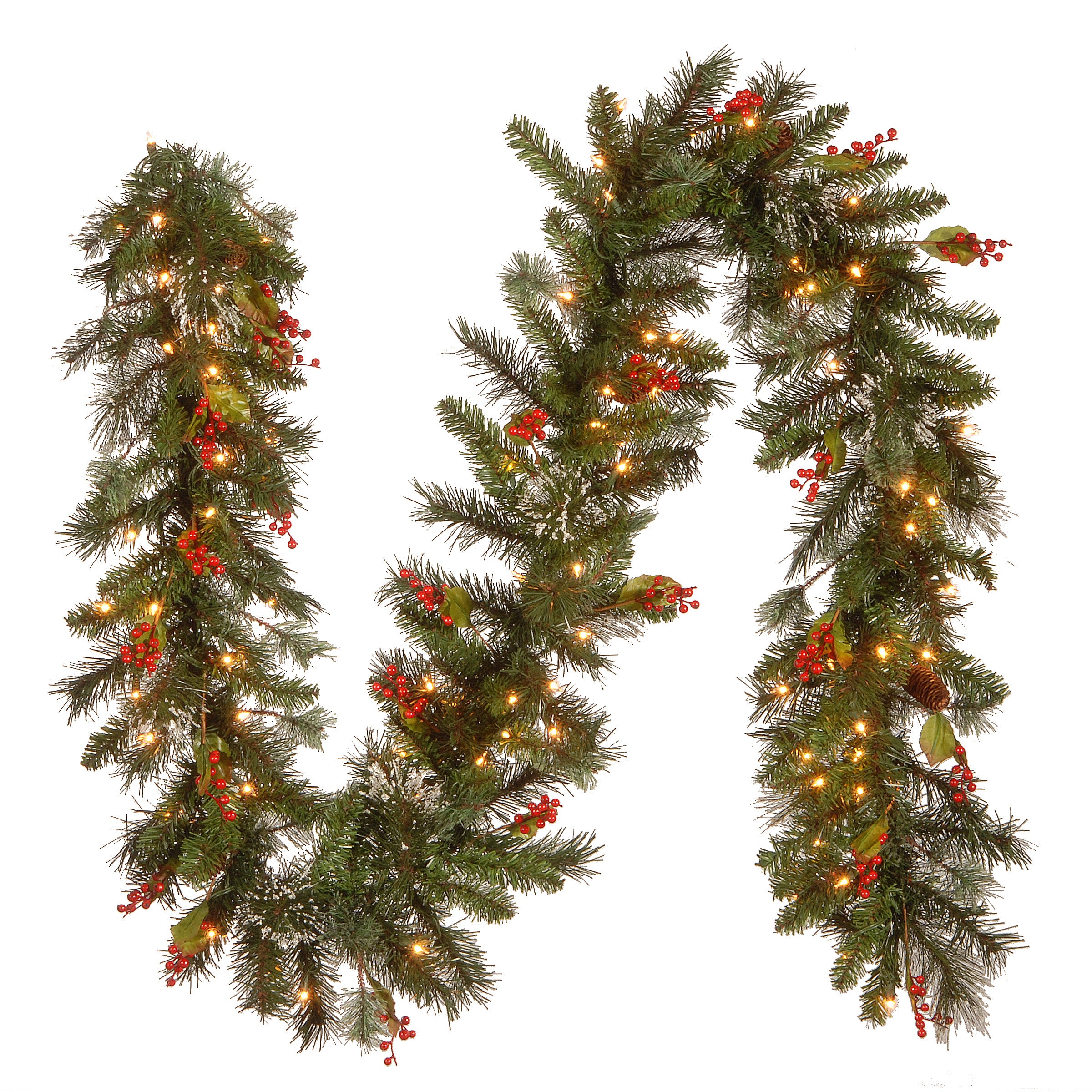 9 ft. Pre-Lit Wintry Pine Garland with Clear Lights, Plug-In